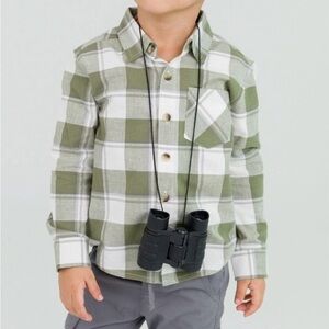 Green Plaid Button Down Shirt for Kids